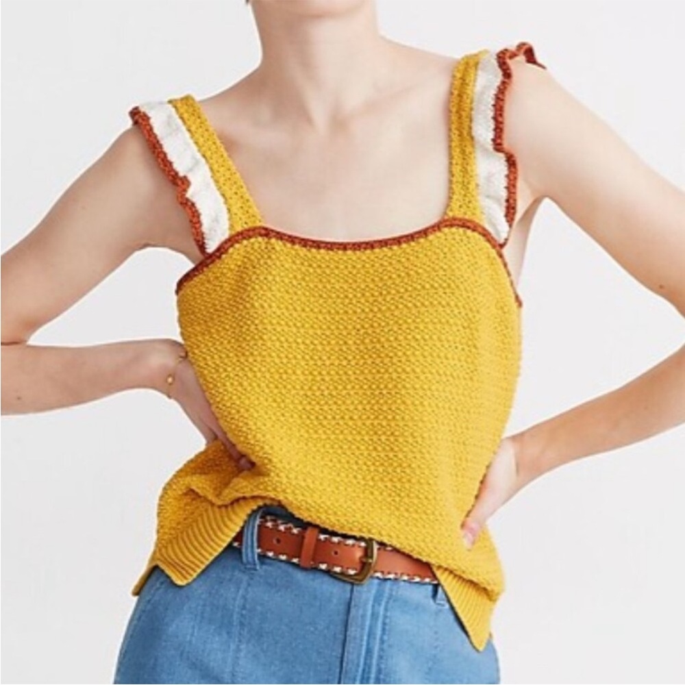Madewell Colorblock Crocheted Ruffle-Strap Sweater Tank Size XL NEW